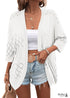 Cárdigan bohemio blanco de punto de verano con mangas 3/4